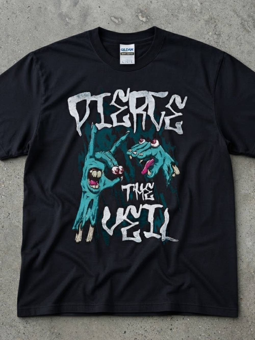 Gildan Black Short-Sleeve Tee with Teal Zombie Hand Graphic